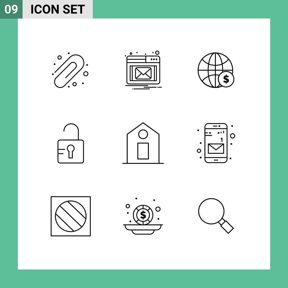 Group of 9 Modern Outlines Set for app price dollar label study Editable Vector Design Elements