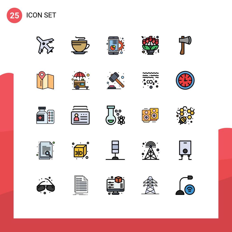 Pictogram Set of 25 Simple Filled line Flat Colors of ax gift digital love bouquet Editable Vector Design Elements