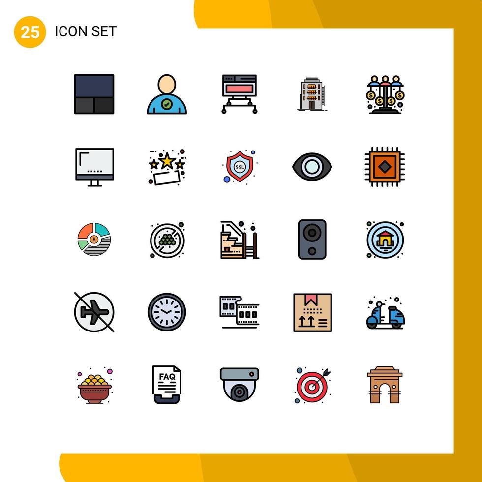 25 Universal Filled line Flat Colors Set for Web and Mobile Applications sponsor equity database dollar hostel Editable Vector Design Elements
