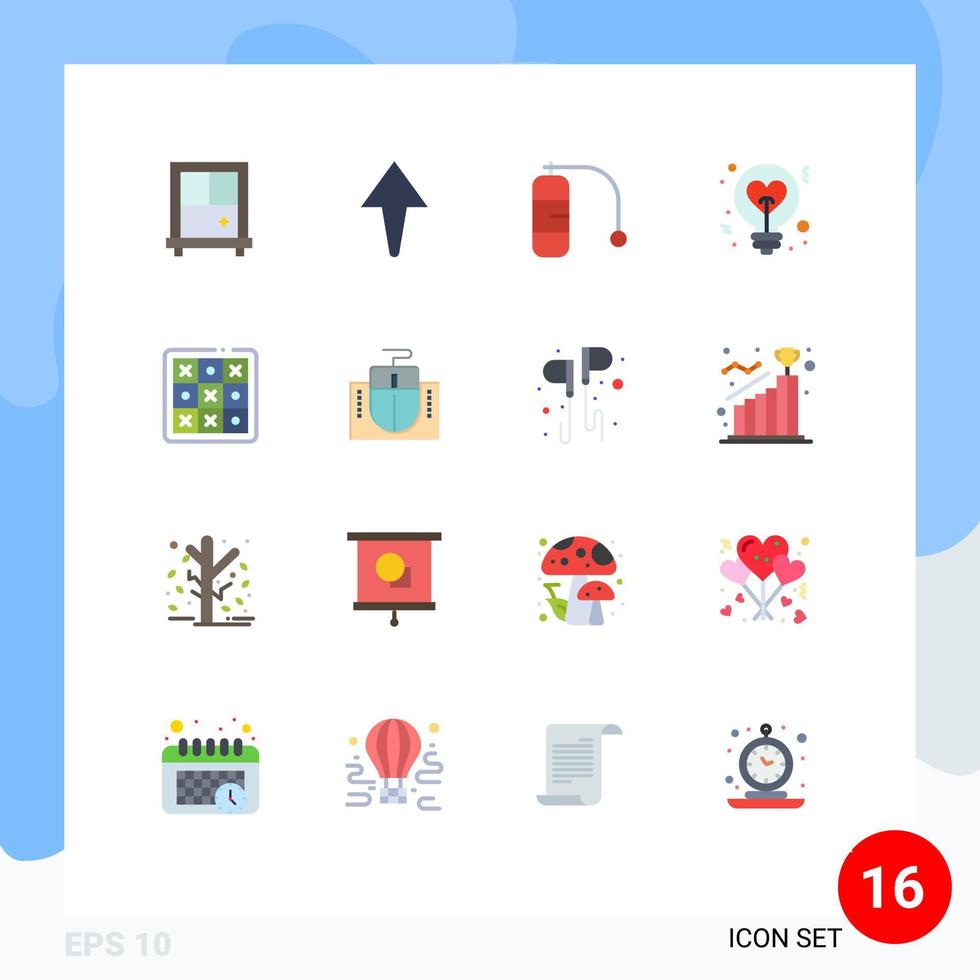 16 Thematic Vector Flat Colors and Editable Symbols of computer game heart tic tac toe toe Editable Pack of Creative Vector Design Elements