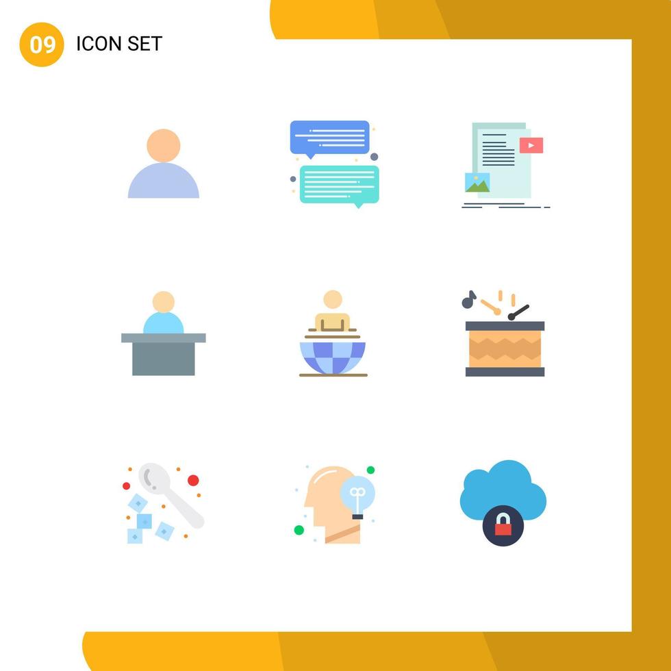 User Interface Pack of 9 Basic Flat Colors of modern business file global process professor Editable Vector Design Elements