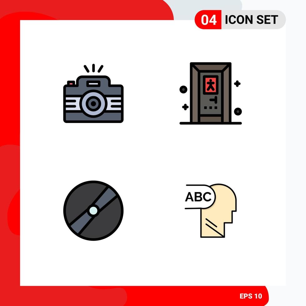 Modern Set of 4 Filledline Flat Colors Pictograph of camera film picture door pokeball Editable Vector Design Elements