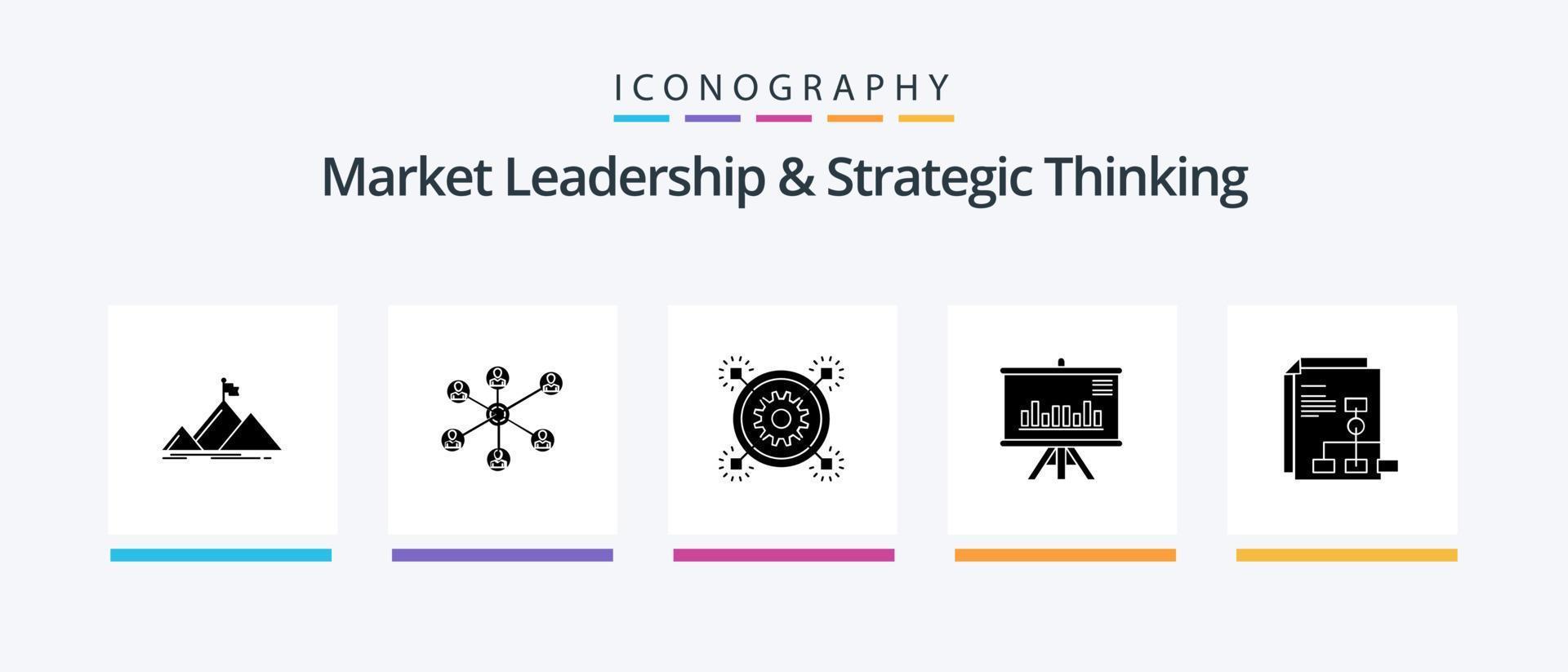 Market Leadership And Strategic Thinking Glyph 5 Icon Pack Including graph. presentation. social. gear. idea. Creative Icons Design vector
