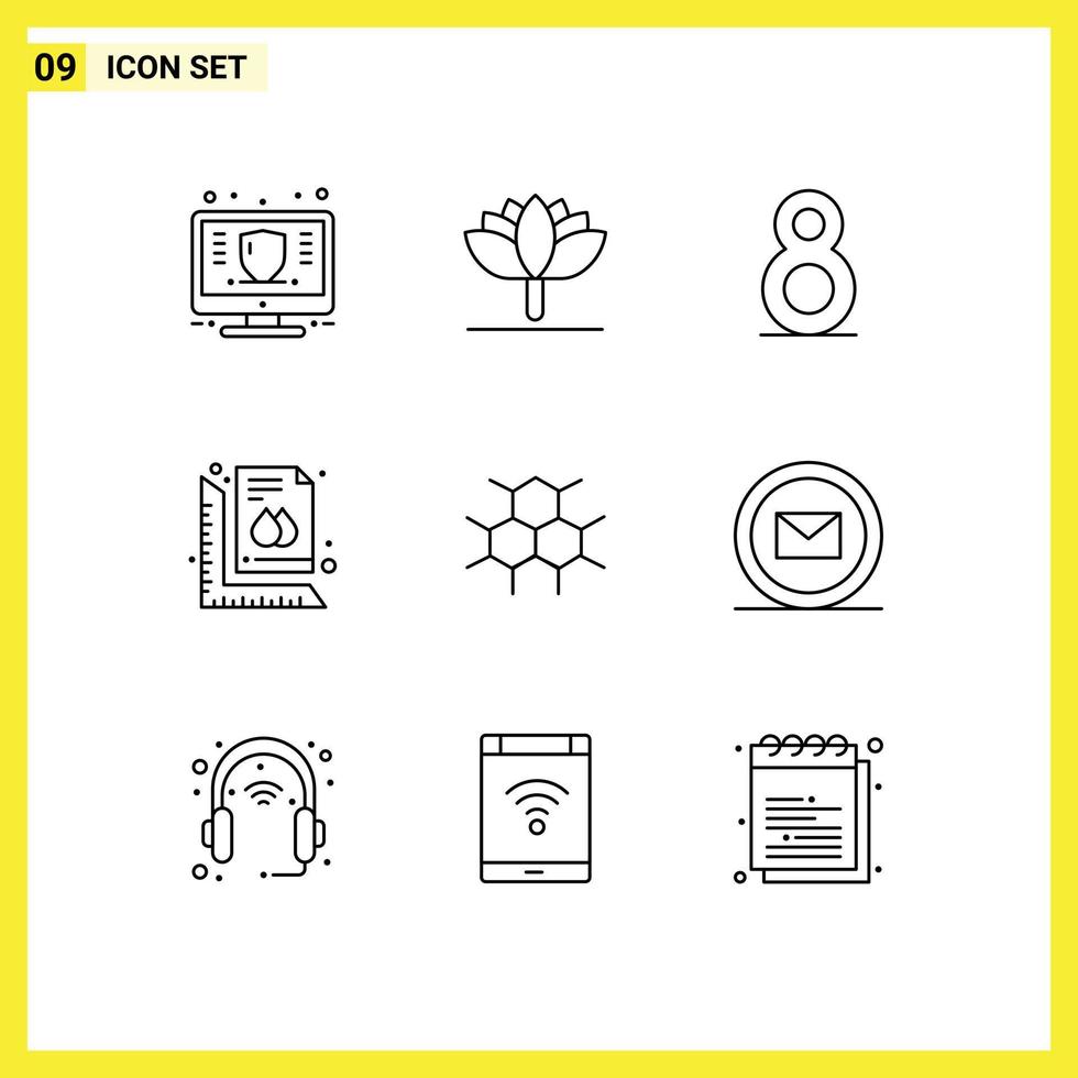 Universal Icon Symbols Group of 9 Modern Outlines of medical molecular eight document size Editable Vector Design Elements
