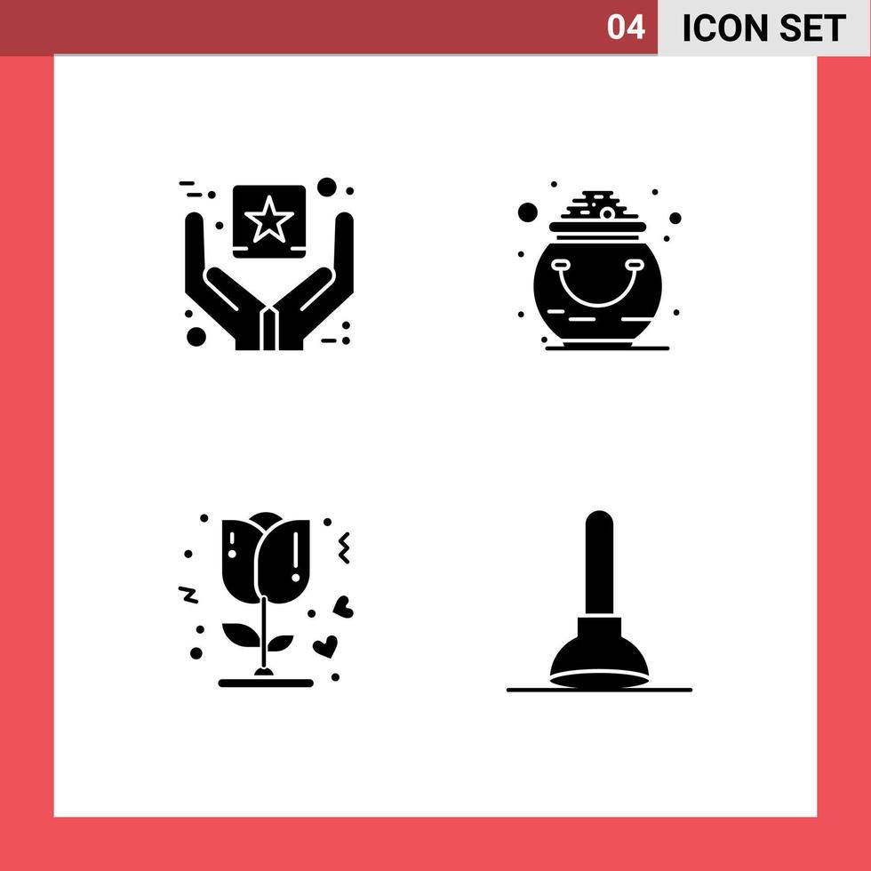 conjunto moderno de 4 glifos y símbolos sólidos, tales como la mejor calidad, bienes florales, suerte, amor, elementos de diseño vectorial editables vector