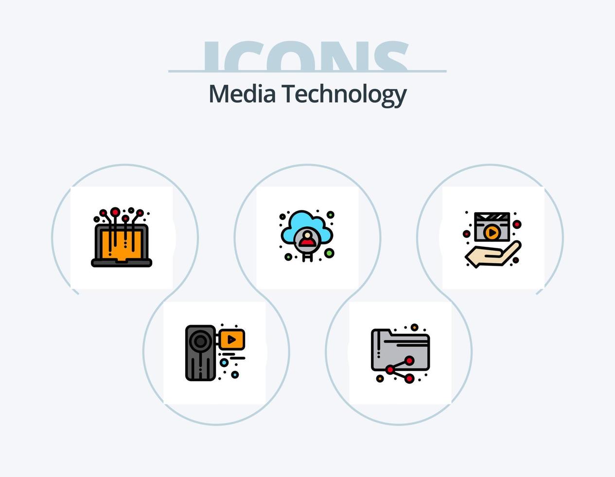 Media Technology Line Filled Icon Pack 5 Icon Design. video player. player. login. display. monitor vector