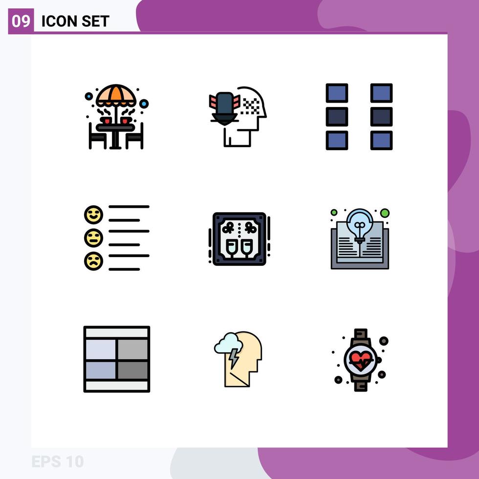 9 Universal Filledline Flat Colors Set for Web and Mobile Applications alcohol text security list wireframe Editable Vector Design Elements