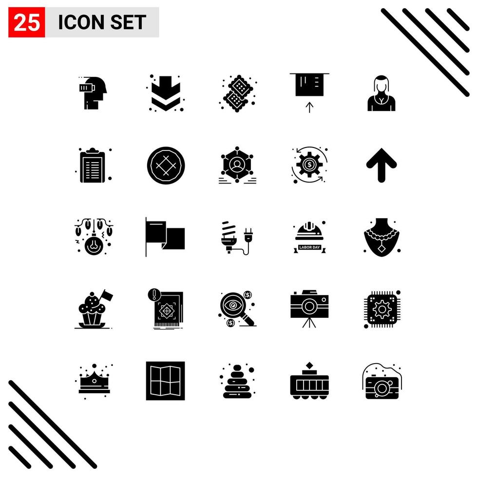 Solid Glyph Pack of 25 Universal Symbols of avatar money candy credit card sweet Editable Vector Design Elements