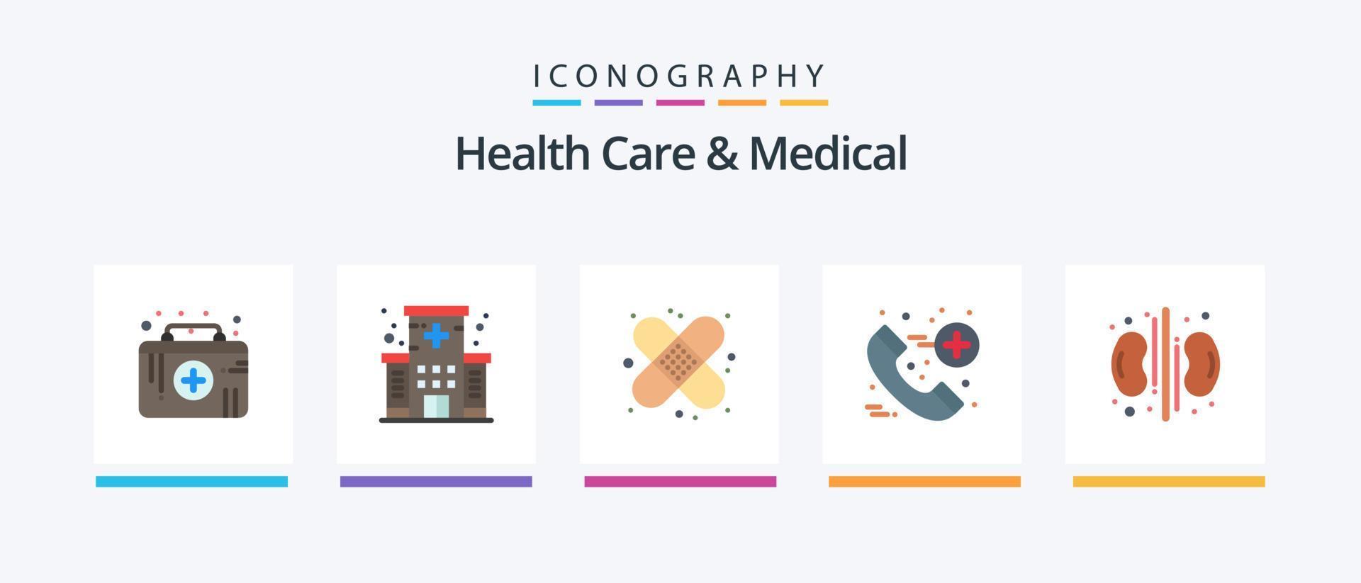 Health Care And Medical Flat 5 Icon Pack Including kidneys. care. care. healthcare. call. Creative Icons Design vector