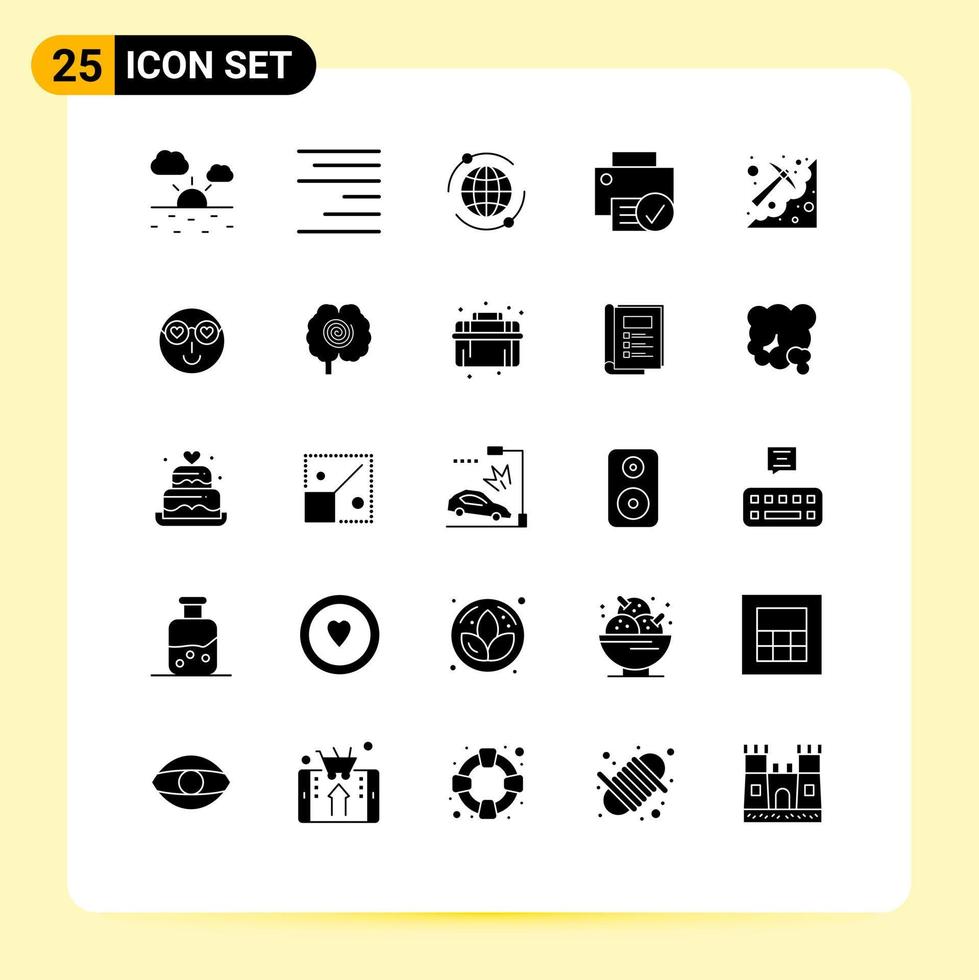 Set of 25 Commercial Solid Glyphs pack for pick digging online cave gadget Editable Vector Design Elements