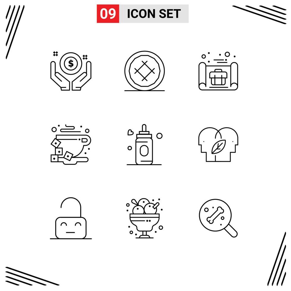 Outline Pack of 9 Universal Symbols of feeder cup pie coffee plan Editable Vector Design Elements