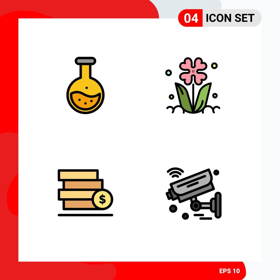 Pictogram Set of 4 Simple Filledline Flat Colors of tube rose test floral stack Editable Vector Design Elements