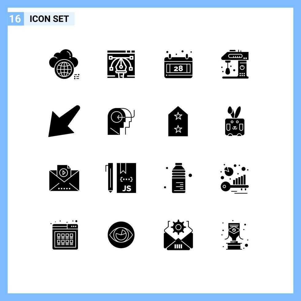User Interface Pack of 16 Basic Solid Glyphs of arrow cooking pen tool cook appliances Editable Vector Design Elements