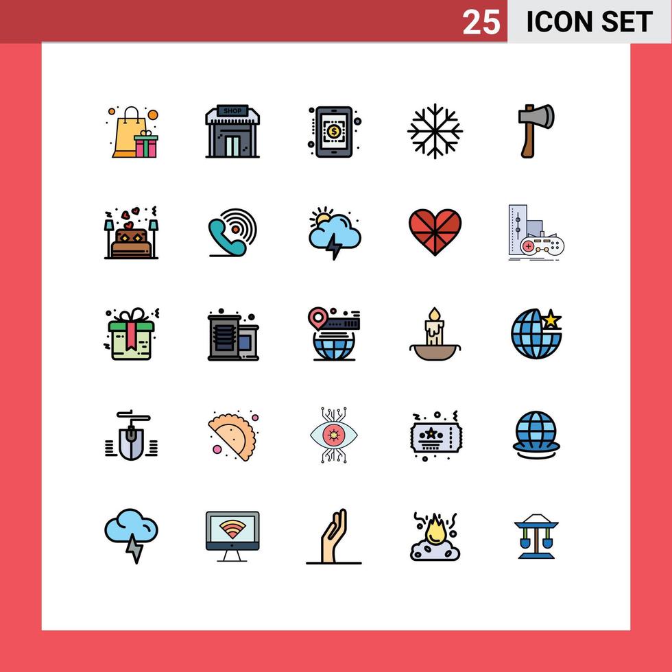 25 iconos creativos signos y símbolos modernos de hacha hacha tienda copos de nieve escarcha elementos de diseño vectorial editables vector