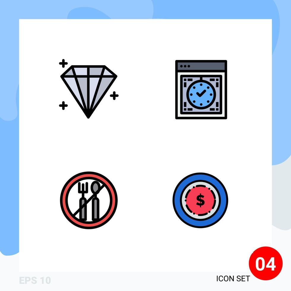 Stock Vector Icon Pack of 4 Line Signs and Symbols for diamond ramadan computer watch american Editable Vector Design Elements