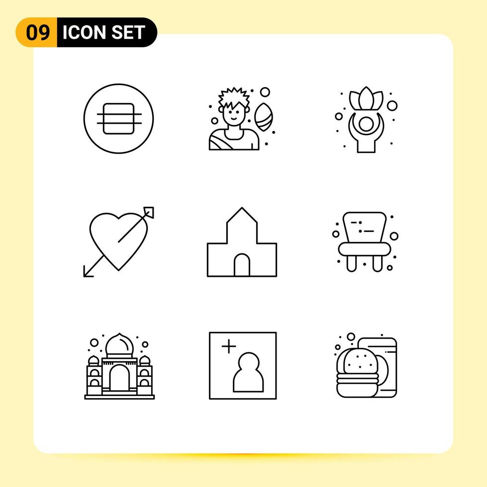 9 Thematic Vector Outlines and Editable Symbols of chapel cathedral church healthy valentine heart Editable Vector Design Elements