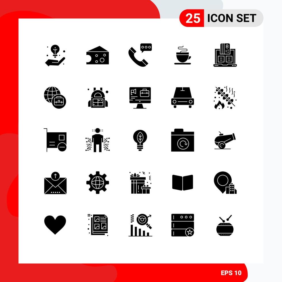 25 Universal Solid Glyphs Set for Web and Mobile Applications financial banking communication cup coffee Editable Vector Design Elements