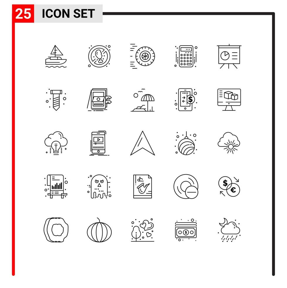 Line Pack of 25 Universal Symbols of presentation analytics motion money accounts Editable Vector Design Elements