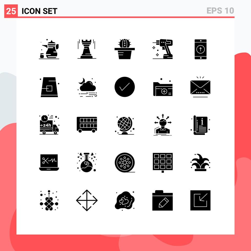 Modern Set of 25 Solid Glyphs Pictograph of mobile tool bastion instrument construction Editable Vector Design Elements