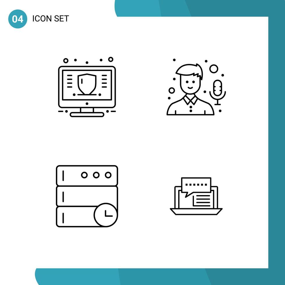 Pack of 4 Modern Filledline Flat Colors Signs and Symbols for Web Print Media such as finance database money mic time Editable Vector Design Elements