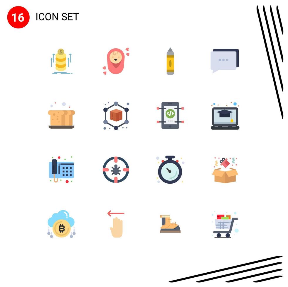 Editable Vector Line Pack of 16 Simple Flat Colors of food baking education bakery communication Editable Pack of Creative Vector Design Elements