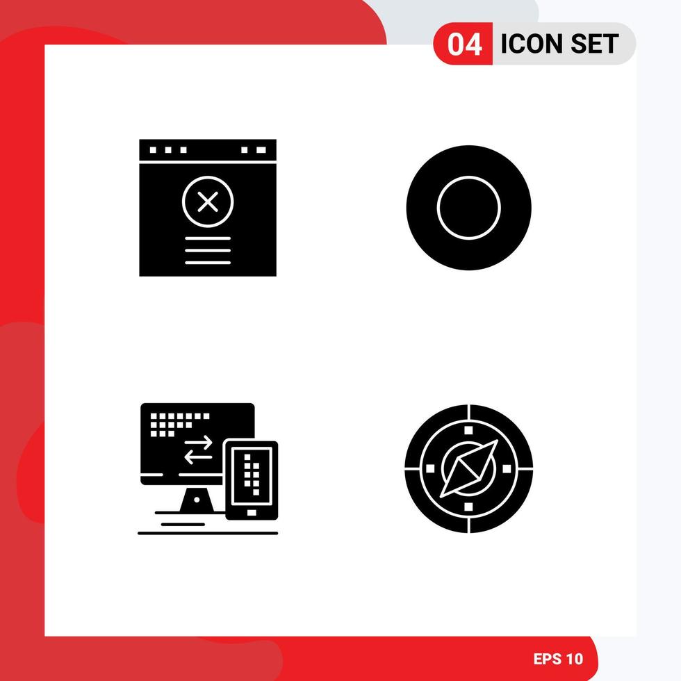 Mobile Interface Solid Glyph Set of 4 Pictograms of block cell dish computer navigator Editable Vector Design Elements
