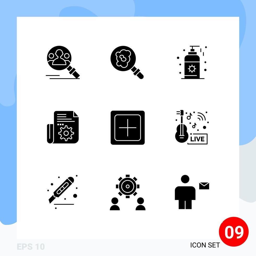 Set of 9 Modern UI Icons Symbols Signs for new create sunblock add setting Editable Vector Design Elements