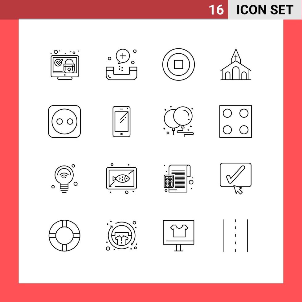 Set of 16 Vector Outlines on Grid for easter christian fitness celebration user Editable Vector Design Elements