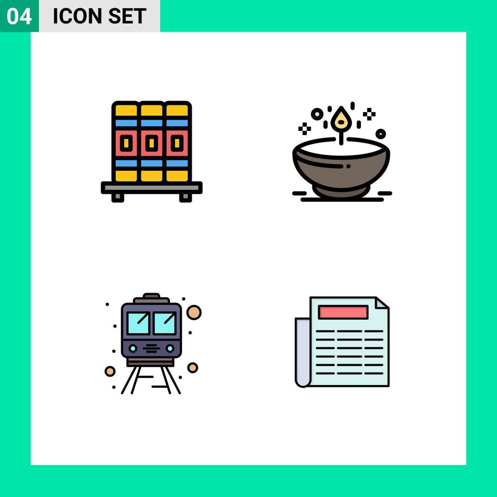 Universal Icon Symbols Group of 4 Modern Filledline Flat Colors of cupboard train diya glow news Editable Vector Design Elements