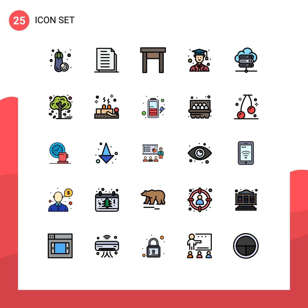 Pack of 25 creative Filled line Flat Colors of server connection database furniture male avatar Editable Vector Design Elements