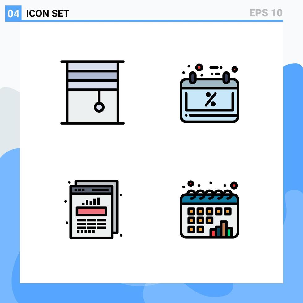 Filledline Flat Color Pack of 4 Universal Symbols of curtain chart rollers calendar graph Editable Vector Design Elements
