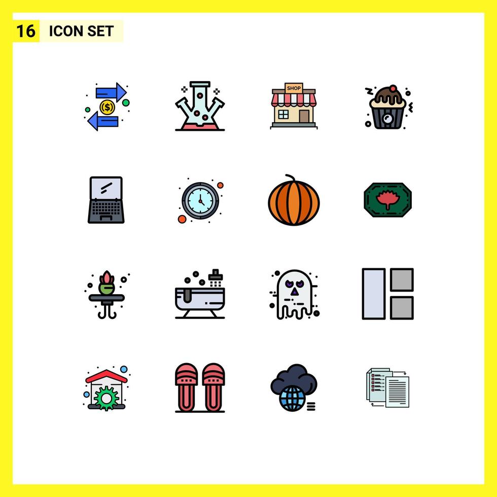 User Interface Pack of 16 Basic Flat Color Filled Lines of fast cupcake science market online Editable Creative Vector Design Elements