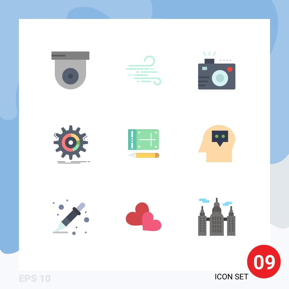 9 Universal Flat Color Signs Symbols of mobile process lens management setting Editable Vector Design Elements