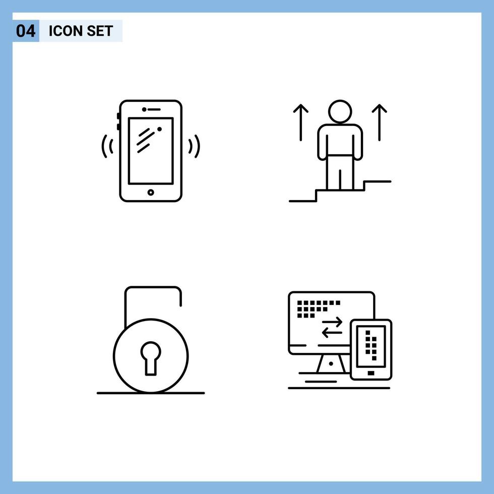 Pack of 4 Modern Filledline Flat Colors Signs and Symbols for Web Print Media such as phone success huawei up lock pad Editable Vector Design Elements