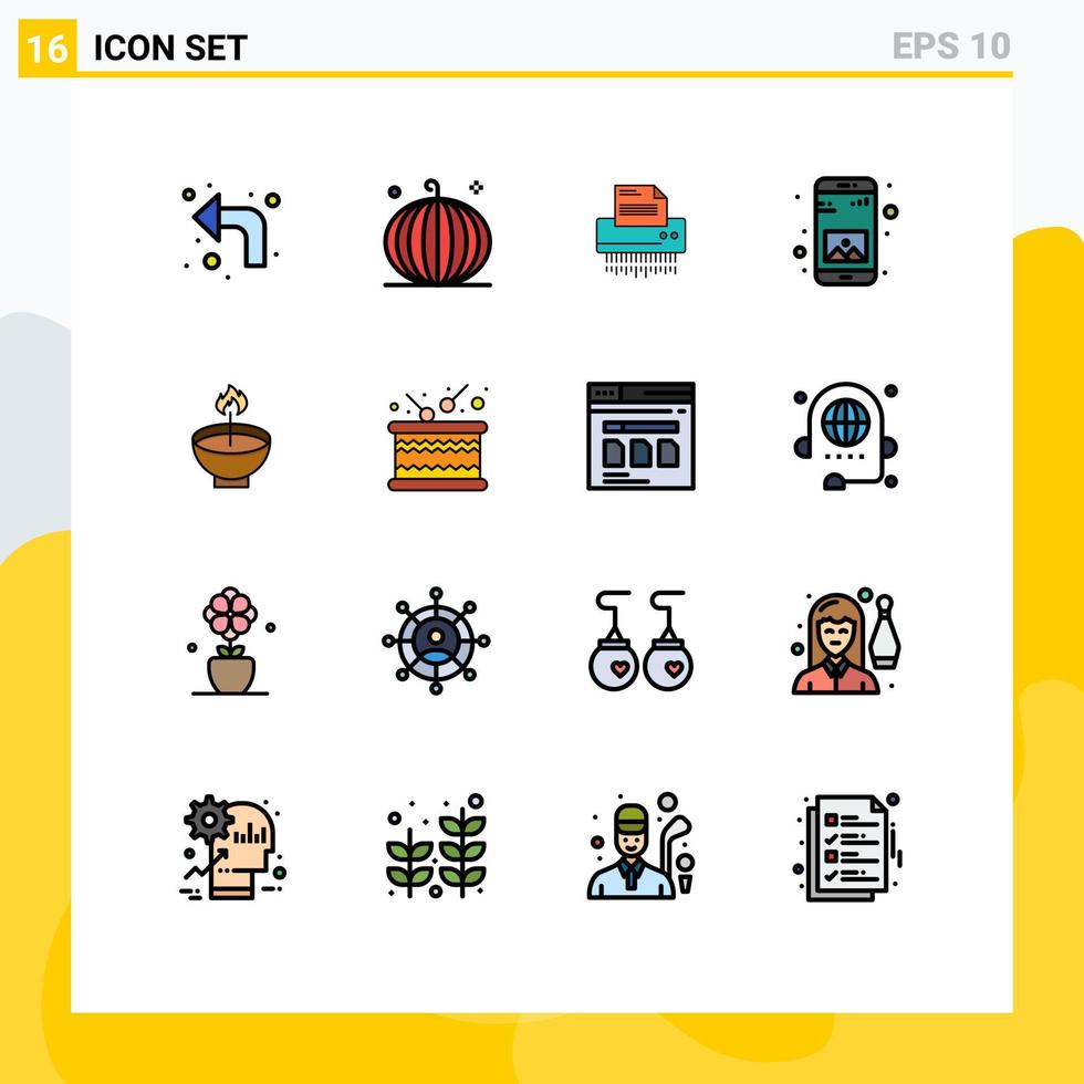 Mobile Interface Flat Color Filled Line Set of 16 Pictograms of application paper thanksgiving office file Editable Creative Vector Design Elements