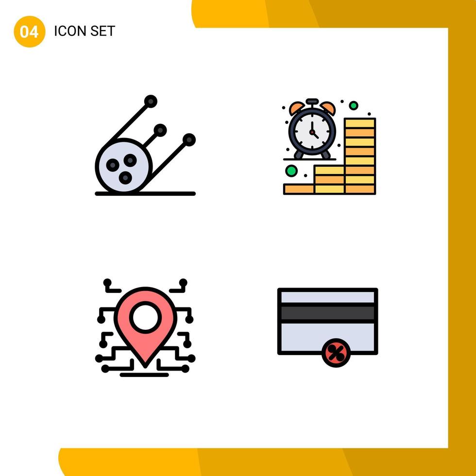 conjunto de color plano de línea de relleno de interfaz móvil de 4 pictogramas de elementos de diseño de vector editables de seguridad de finanzas comerciales de procesador de ciencia