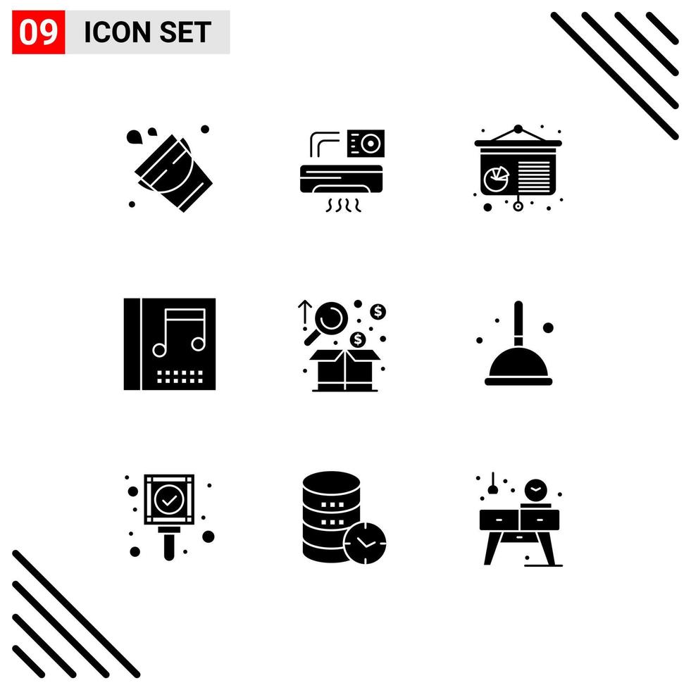 Universal Icon Symbols Group of 9 Modern Solid Glyphs of graph business chart analysis media Editable Vector Design Elements