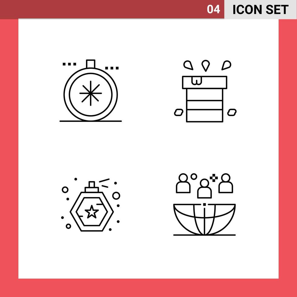 4 Universal Filledline Flat Colors Set for Web and Mobile Applications compass bottle open miscellaneous spray Editable Vector Design Elements