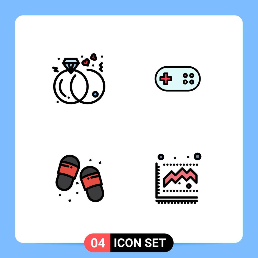 Universal Icon Symbols Group of 4 Modern Filledline Flat Colors of diamond flip flops rings bandage slippers Editable Vector Design Elements