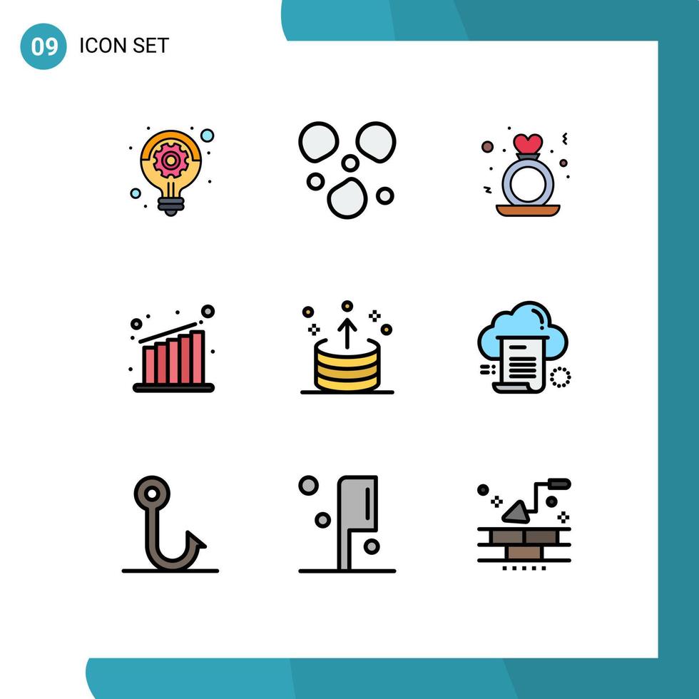 Modern Set of 9 Filledline Flat Colors and symbols such as export arrow heart chart business Editable Vector Design Elements