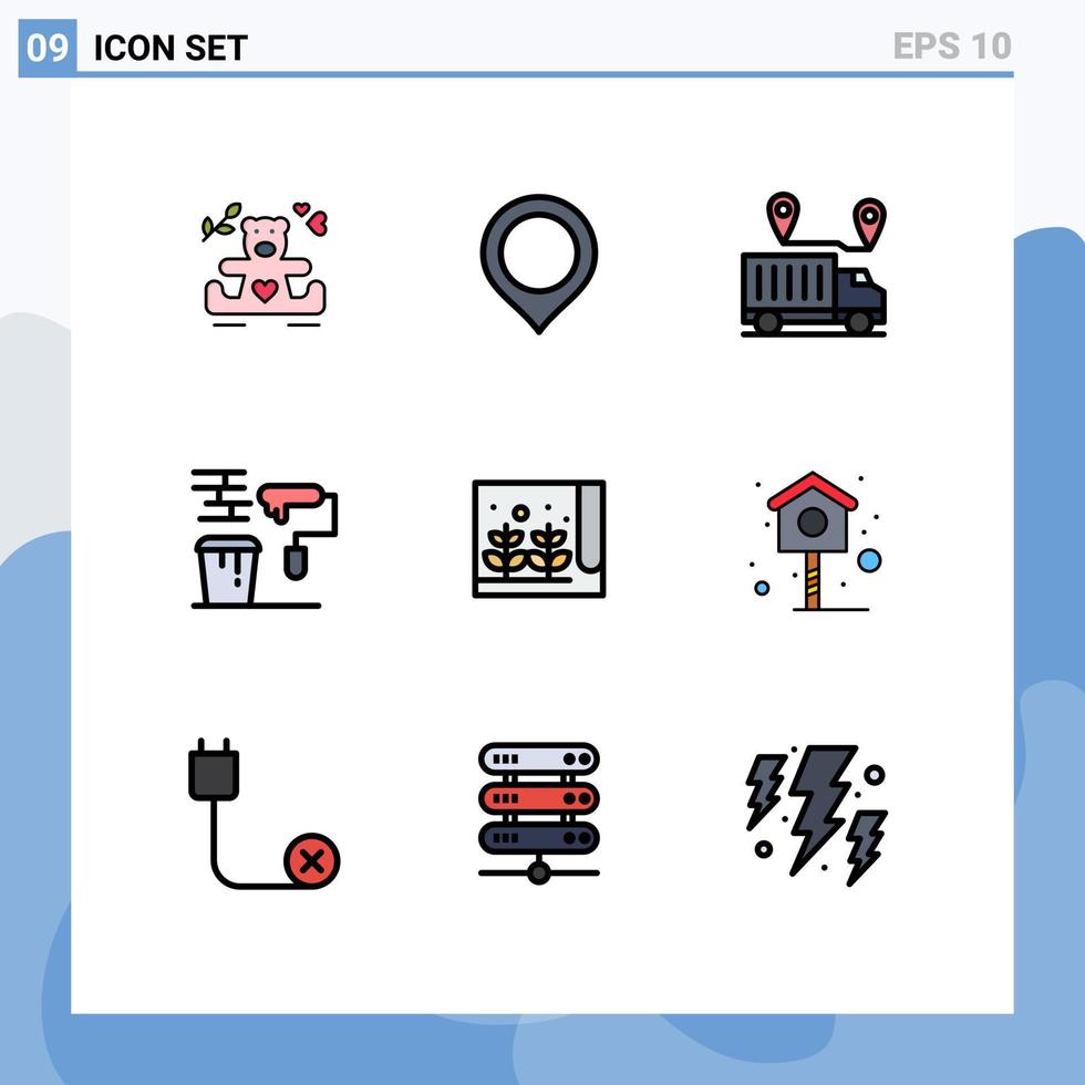 Modern Set of 9 Filledline Flat Colors Pictograph of tools painting delivery paint valentine Editable Vector Design Elements