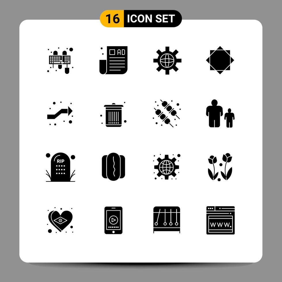 Set of 16 Commercial Solid Glyphs pack for intersect warning world virus alert Editable Vector Design Elements