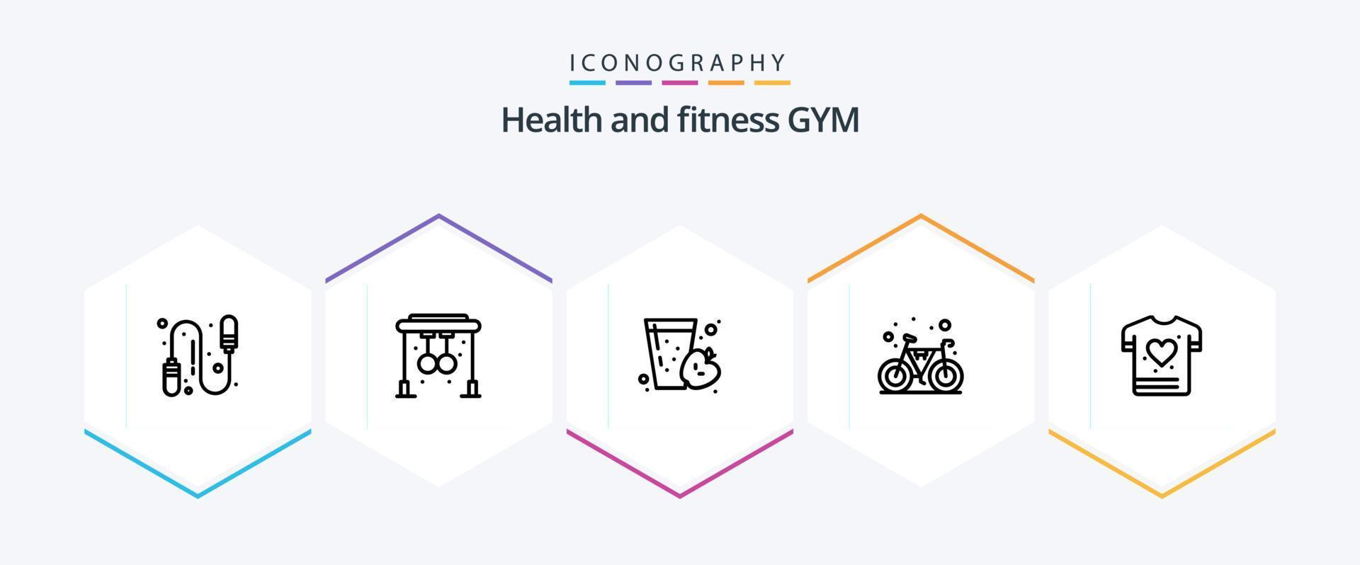 Gym 25 Line icon pack including love. gym. fruit. gym. bike vector
