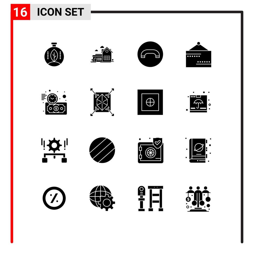 Solid Glyph Pack of 16 Universal Symbols of investment sign farm house open board Editable Vector Design Elements
