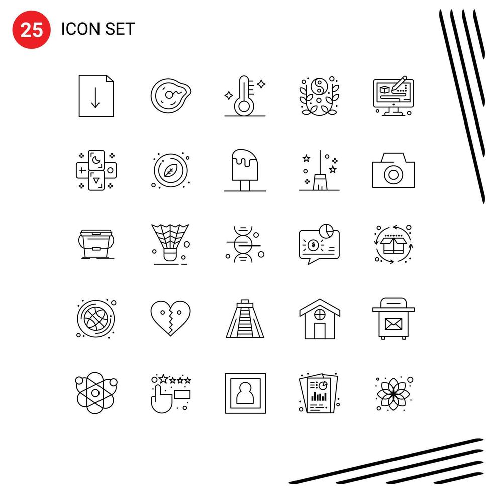 grupo de símbolos de iconos universales de 25 líneas modernas de elementos de diseño de vectores editables lunares del año médico yin yang creativos