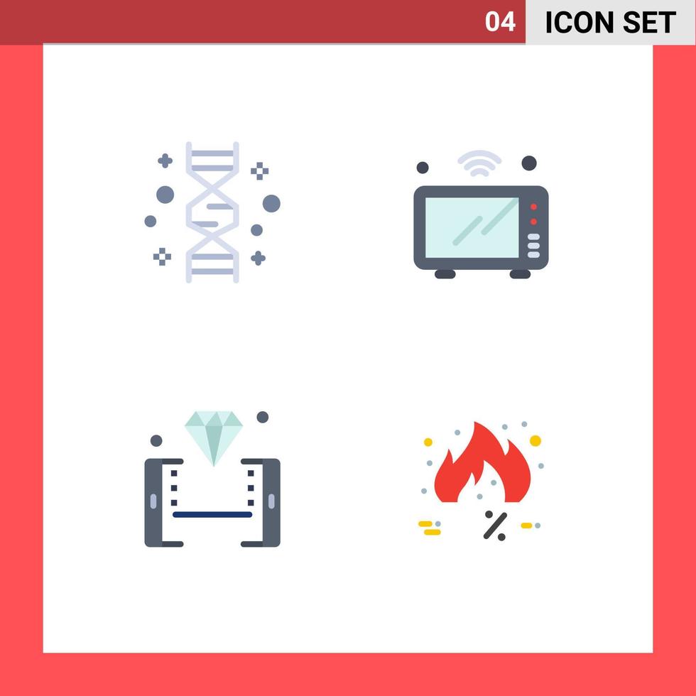 Group of 4 Modern Flat Icons Set for chromosome wifi genetic iot online Editable Vector Design Elements
