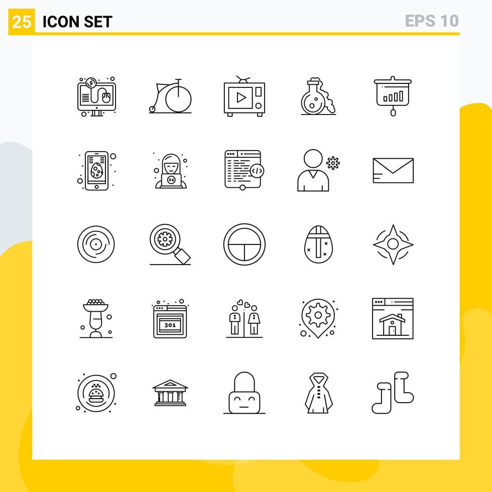 User Interface Pack of 25 Basic Lines of sales chart tv medical lab Editable Vector Design Elements