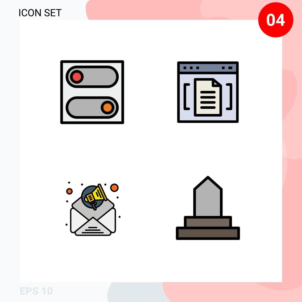 Mobile Interface Filledline Flat Color Set of 4 Pictograms of preferences digital marketing archive file building Editable Vector Design Elements