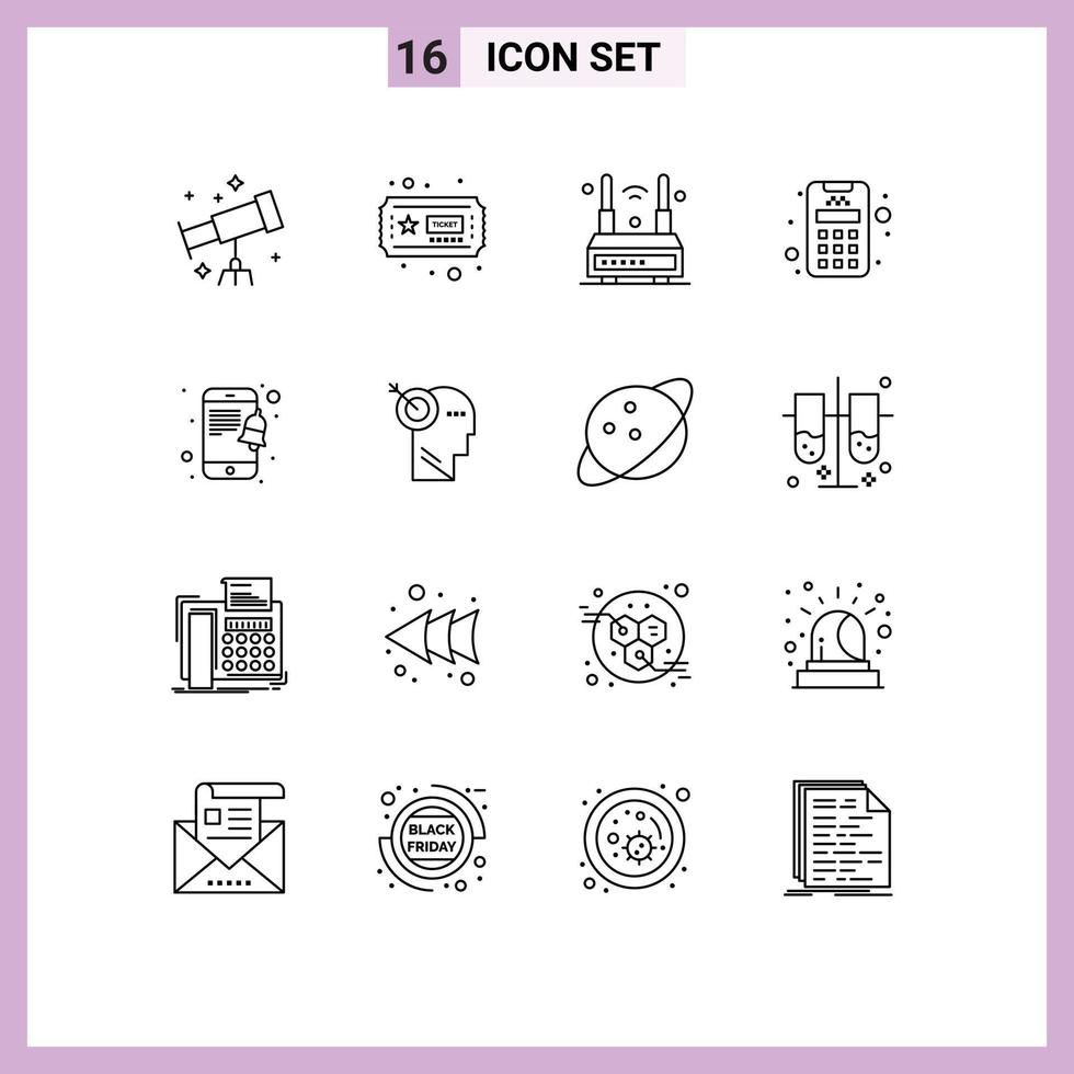Group of 16 Modern Outlines Set for arrow notification technology mobile credit Editable Vector Design Elements