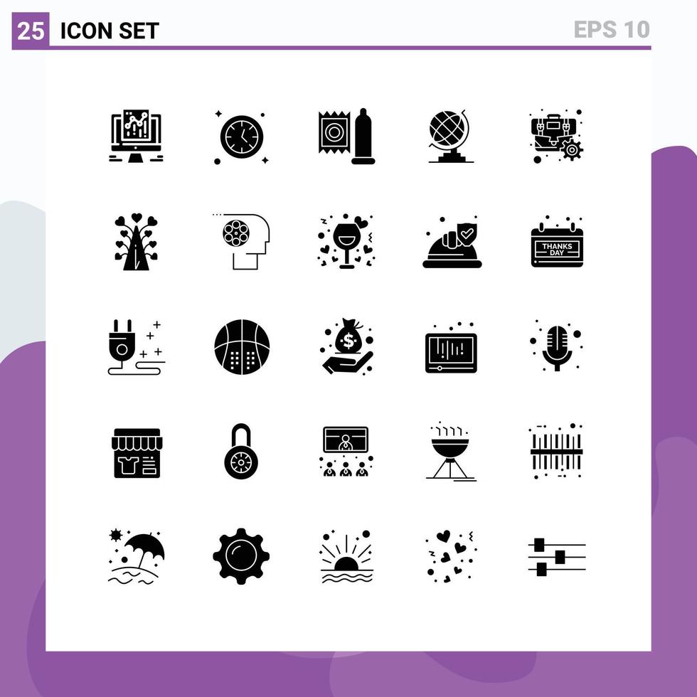 Pack of 25 Modern Solid Glyphs Signs and Symbols for Web Print Media such as optimization cog doctor briefcase geography Editable Vector Design Elements